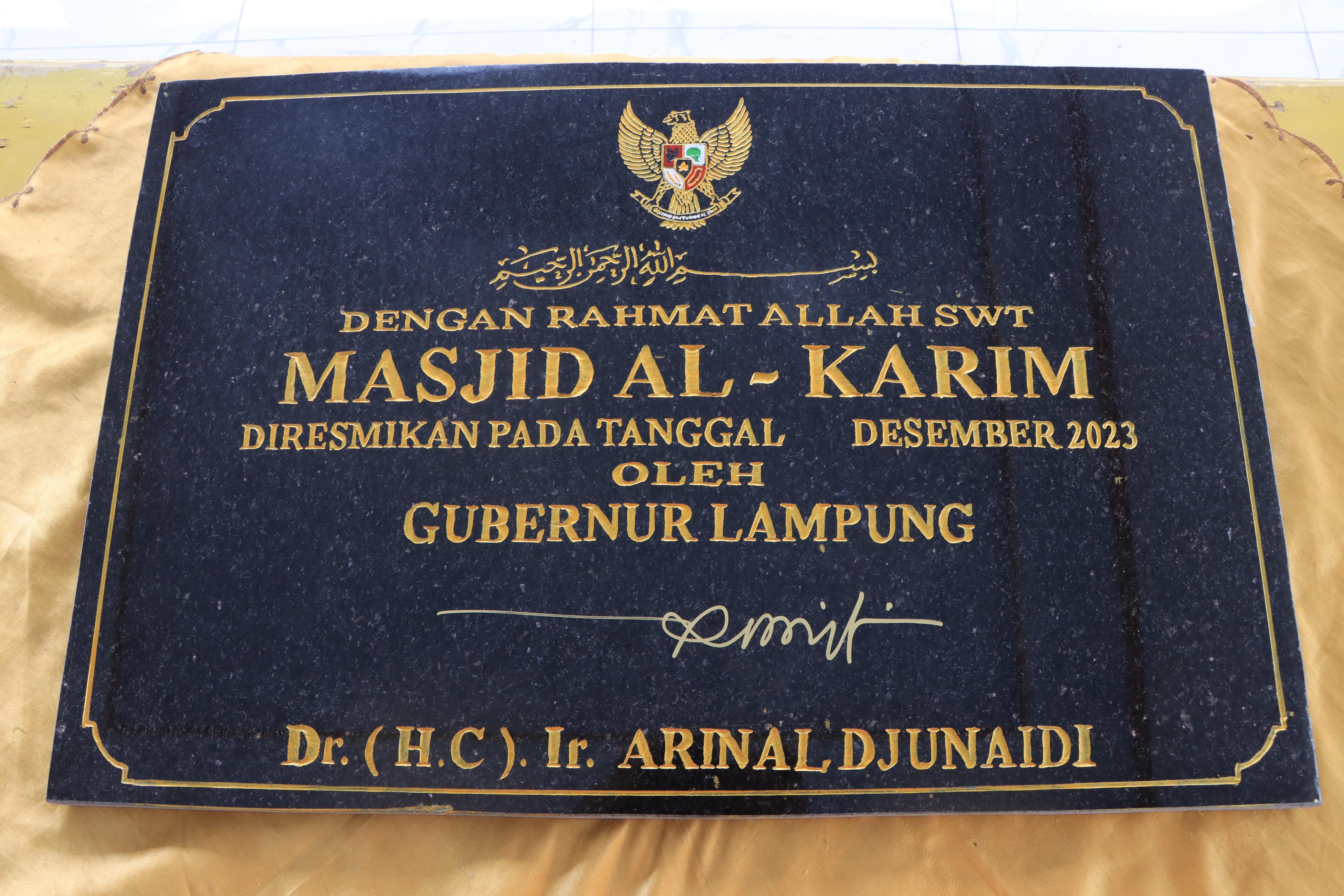 Gubernur Arinal Djunaidi Resmikan Masjid Al-Karim di Kabupaten Mesuji