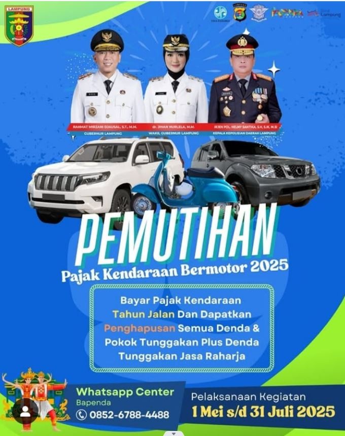 Provinsi Lampung Gelar Pemutihan Pajak Kendaraan 1 Mei - 31 Juli 2025